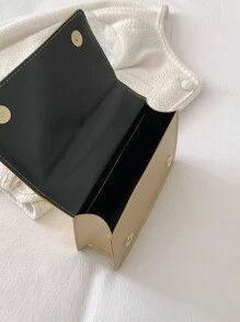 Metallic Quilted Snap Button Square Bag - Gold - View 4