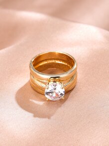 Cubic Zirconia Decor Ring - Yellow Gold - View 2