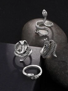 Thời trang và phổ biến 4 chiếc nhẫn nam thiết kế hình rắn bọc thép không gỉ cho kỳ nghỉ và cho một vẻ ngoài sành điệu - Bạc - Xem 2