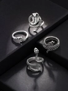 Thời trang và phổ biến 4 chiếc nhẫn nam thiết kế hình rắn bọc thép không gỉ cho kỳ nghỉ và cho một vẻ ngoài sành điệu - Bạc - Xem 3