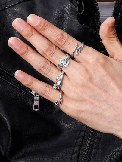 時尚流行4件套男式鷹和青蛙裝飾戒指不銹鋼珠寶禮物和時尚外觀