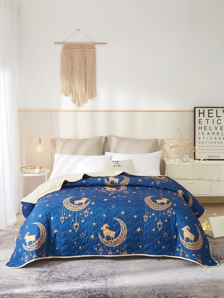 Eid Sheep Print Quilted Bedspread - Multicolor - View 1