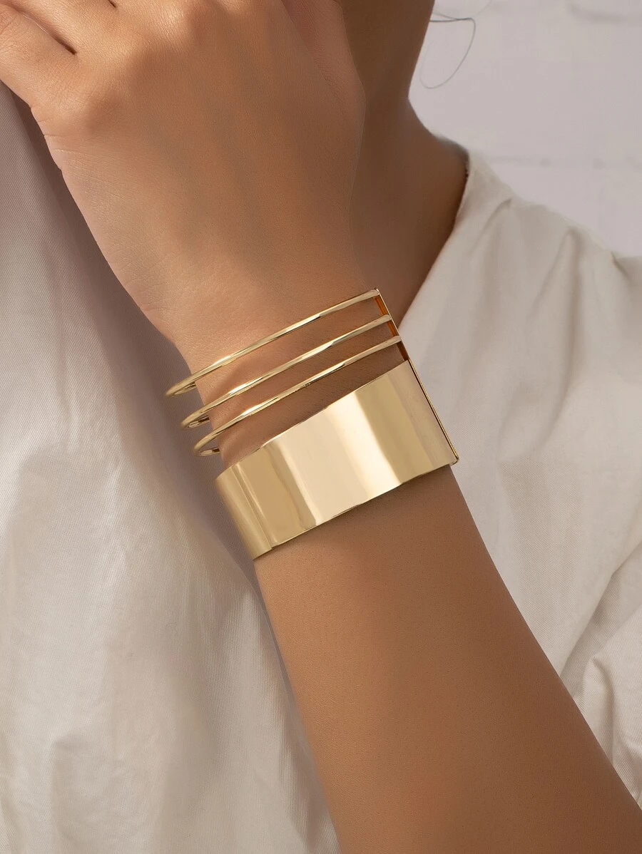 Hollow Out Cuff Bangle - Yellow Gold - View 1