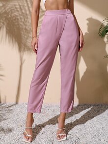 High Waist Slant Pocket Tapered Trousers - Dusty Pink - View 4