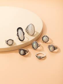 imoli 8pcs Oval & Round Decor Ring - Silver - View 4