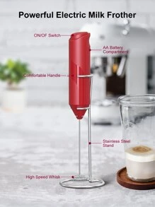 CLITON 手持強力牛奶發泡器，2顆AA電池供電（不含電池），電動飲品攪拌器，適用拿鐵、卡布奇諾、抹茶、熱巧克力，理想咖啡角配件，2款可選：單機 / 含底座，絕佳節日禮物 - 紅色 - 查看 9