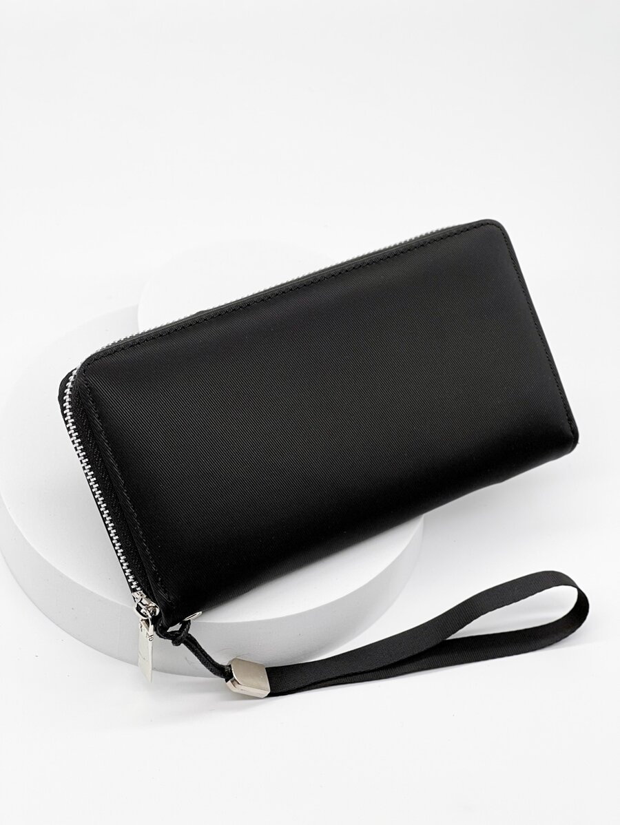 Minimalist Solid Color Basic Fashion Business Casual Multifunctional Wallet, Phone Wallet, Card Holder, Unisex Wallet, Long Wallet, Wrist Wallet - Black - View 1