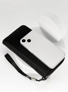 Minimalist Solid Color Basic Fashion Business Casual Multifunctional Wallet, Phone Wallet, Card Holder, Unisex Wallet, Long Wallet, Wrist Wallet - Black - View 4