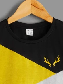 SHEIN Boys Colourblock Antlers Print Tee - Multicolor - View 4