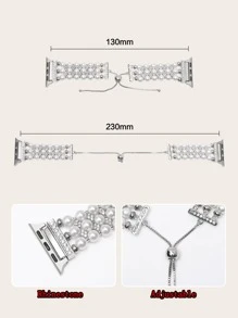 2pcs Faux Pearl Decor Watchband & Case Compatible With Apple Watch - Silver - View 3