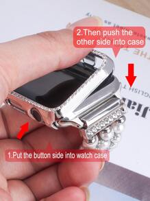 2pcs Faux Pearl Decor Watchband & Case Compatible With Apple Watch - Silver - View 7