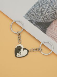 2入組情侶貓吊墜鑰匙圈 - 黑與白 - 查看 1