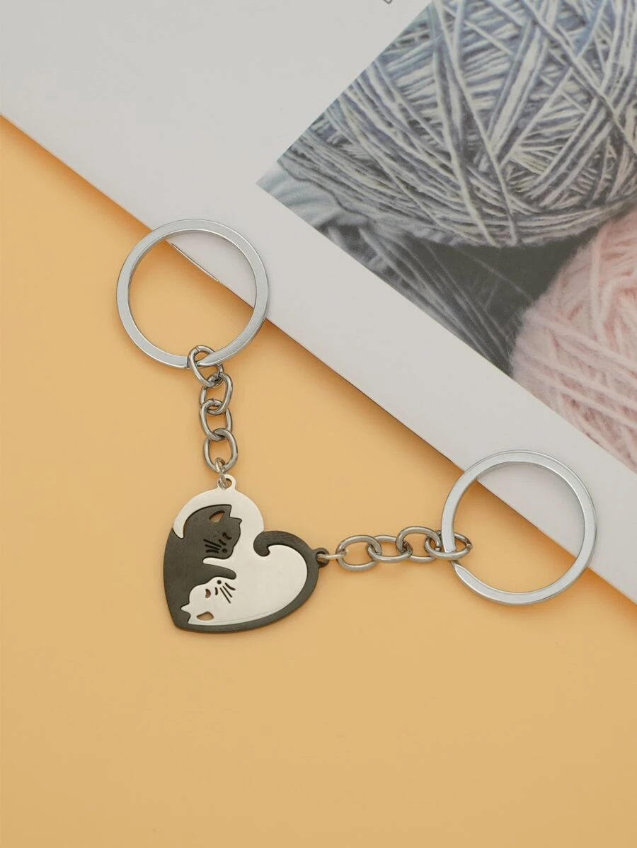 2入組情侶貓吊墜鑰匙圈 - 黑與白 - 查看 1