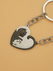 2入組情侶貓吊墜鑰匙圈 - 黑與白 - 查看 3
