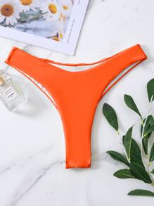 SHEIN Swim 卷邊後綁帶高腰小褲底，夏季沙灘泳衣 - 橘色 - 查看 4