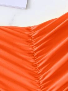 SHEIN Swim 卷邊後綁帶高腰小褲底，夏季沙灘泳衣 - 橘色 - 查看 6