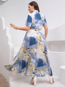 Modelyn Plus Marble Print Blouse & Pleated Skirt - Multicolor - View 2