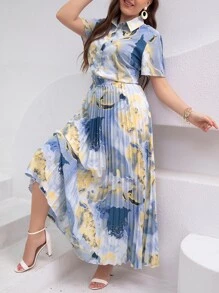 Modelyn Plus Marble Print Blouse & Pleated Skirt - Multicolor - View 4