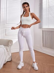 Yoga Sxy Light Support High Stretch Ruched Backless Sports Bra - White - View 5