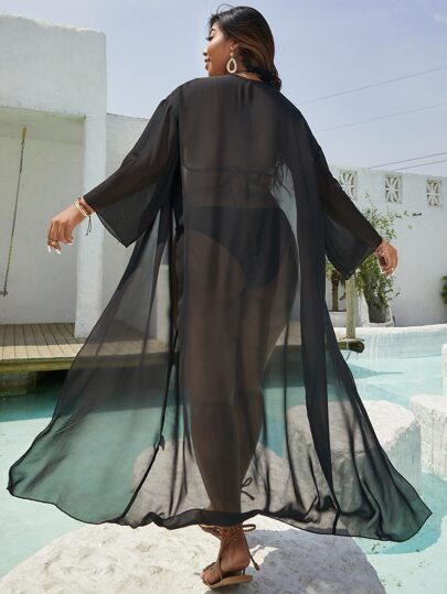 SHEIN Clasi Summer Beach Plus Drop Shoulder Sheer Mesh Kimono