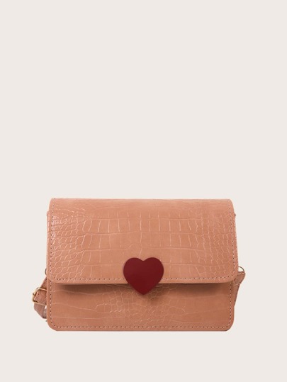 Crocodile Embossed Heart Decor Square Bag