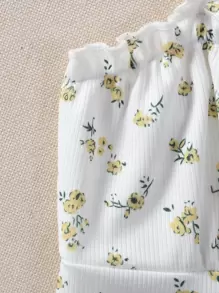 女孩碎花褶邊吊帶上衣 - 白色 - 查看 4