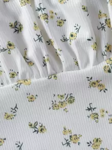 女孩碎花褶邊吊帶上衣 - 白色 - 查看 6