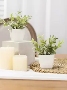 1pc Mini Boxwood Potted Plant, With Small White Plastic Planter, Artificial Green Plant For Decoration In Home, Office, Bathroom, Bookshelf, Desk, Suitable For All Seasons - Multicolor - View 5