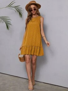 SHEIN LUNE Đầm Viên lá sen Chấm bi Boho - Màu vàng - Xem 3