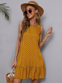 SHEIN LUNE Đầm Viên lá sen Chấm bi Boho - Màu vàng - Xem 4