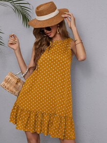 SHEIN LUNE Đầm Viên lá sen Chấm bi Boho - Màu vàng - Xem 5