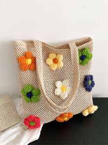 Flower Decor Straw Bag