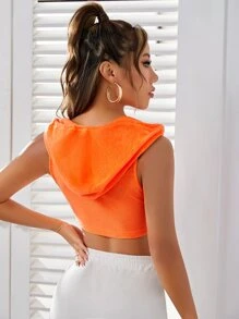 SHEIN EZwear Neon Orange Hooded Neck Zip Front Tank Top - Orange - View 3