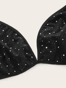 SHEIN ICON Plus Sequin Detail Backless Knot Mesh Halter Top & Shorts - Black - View 4