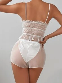 Pure Desire 肩上打結褶邊荷葉邊網紗內衣套裝 - 白色 - 查看 3