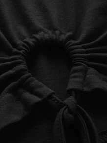 SHEIN ICON Solid Crisscross Knot Hem Crop Tee - Black - View 3