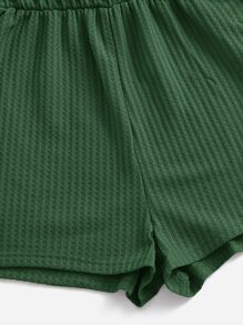 SHEIN EZwear Mono de tirantes unicolor tejido waffle - Verde Oscuro - Ver 3