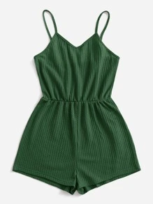 SHEIN EZwear Mono de tirantes unicolor tejido waffle - Verde Oscuro - Ver 4