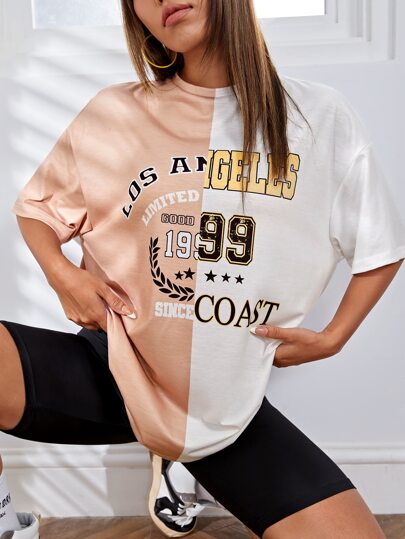 Colorblock Letter Graphic Drop Shoulder Tee