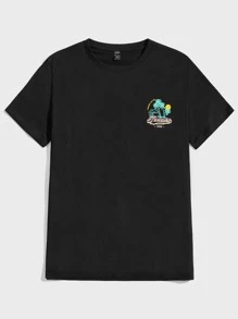 Manfinity VCAY Camiseta Floja Para Hombre Con Impresión De Palmeras Y Letras - Negro - Ver 2