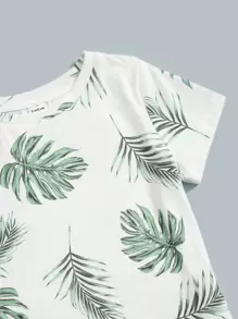 SHEIN Little Byeori Toddler Boys Tropical Print Tee & Drawstring Waist Trousers - Multicolor - View 5