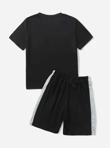 SHEIN 青少年男孩彩色块字母印花 T 恤和短裤套装 - 彩色 - 查看 2