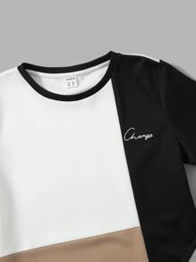 SHEIN Leap Crew Boys Letter Graphic Tee & Contrast Side Seam Joggers - Multicolor - View 3