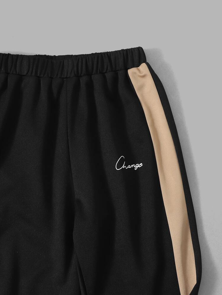 SHEIN Leap Crew 青少年男孩字母圖案t恤和對比側縫汗褲 - 彩色 - 查看 4