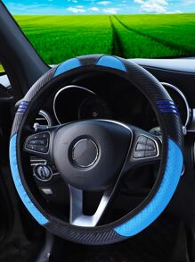 撞色PU皮革汽車方向盤套 - 藍色 - 查看 3