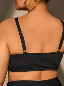 Celure 大碼羅紋針織金屬圓環鏤空比基尼泳裝上衣 - 黑色 - 查看 2