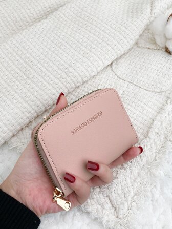 SOUTHLAND&KANGAROO 字母图形多卡卡片收纳袋 存储卡 轻薄拉链便携现金身份证卡片零钱袋 生日礼物 情人节周年纪念日 女士女孩青少年 大学生学生礼品袋 教师礼品 热粉色优质皮革卡夹钱包 名片夹信用卡夹 女士钱包 迷你钱包 钱包 卡片钱包