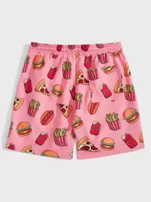 Manfinity VCAY Loose Fit Men's Food Printed Drawstring Waist Shorts Baggy Board Cool Graphic Colorful Vacation Beach