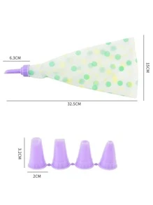 5pcs Polka Dot Pattern Piping Bag & Nozzle - Multicolor - View 3