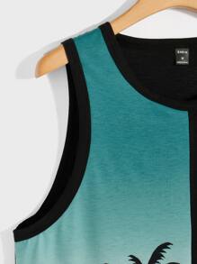 GENTILAND Men Tropical Print Contrast Binding Tank Top - Multicolor - View 3